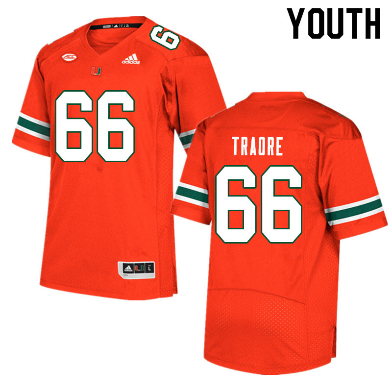 Youth #66 Ousman Traore Miami Hurricanes College Football Jerseys Sale-Orange